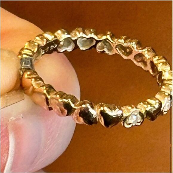 ETERNITY BAND RING HEARTS 18K GOLD & DIAMONDS ROSE GOLD STACK WEDDING LOVE 2.8mm - Picture 7 of 12
